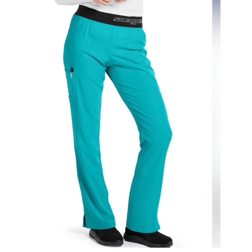 Sketchers by Barco 3 Pocket Stretch Scrub Pants Teal Elastic Waistband Size S